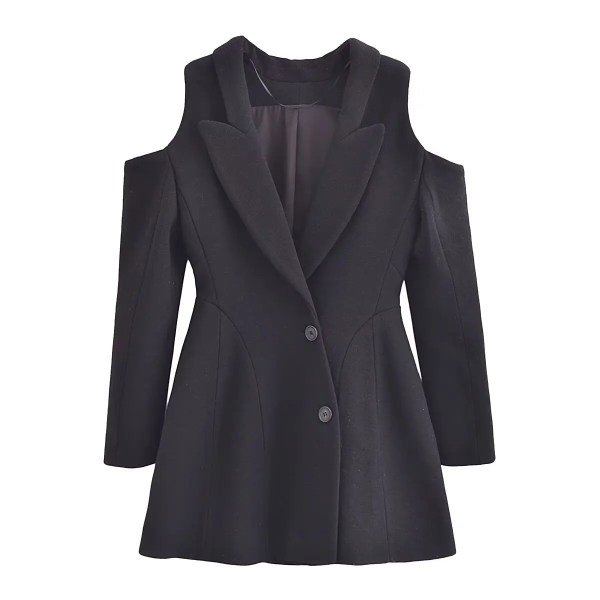 Womens Shoulder Cut out hugger long Sleeve Blazer Mini Dress In Black