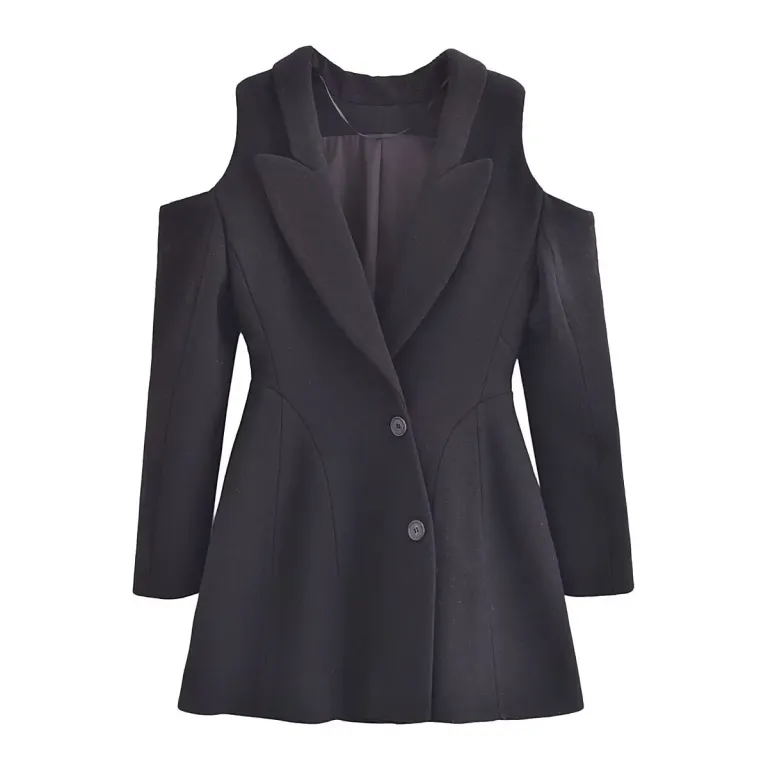 Womens Shoulder Cut out hugger long Sleeve Blazer Mini Dress In Black
