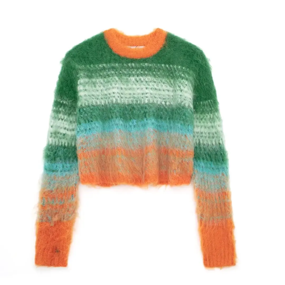 Womens Retro Green Short Knit Round Neck Jumper Womens Retro Green Short Knit Round Neck Jumper