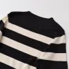Women’s Round Neck Long Sleeve Dress – Slim Knit Stripped Fit.