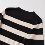 Women’s Round Neck Long Sleeve Dress – Slim Knit Stripped Fit.