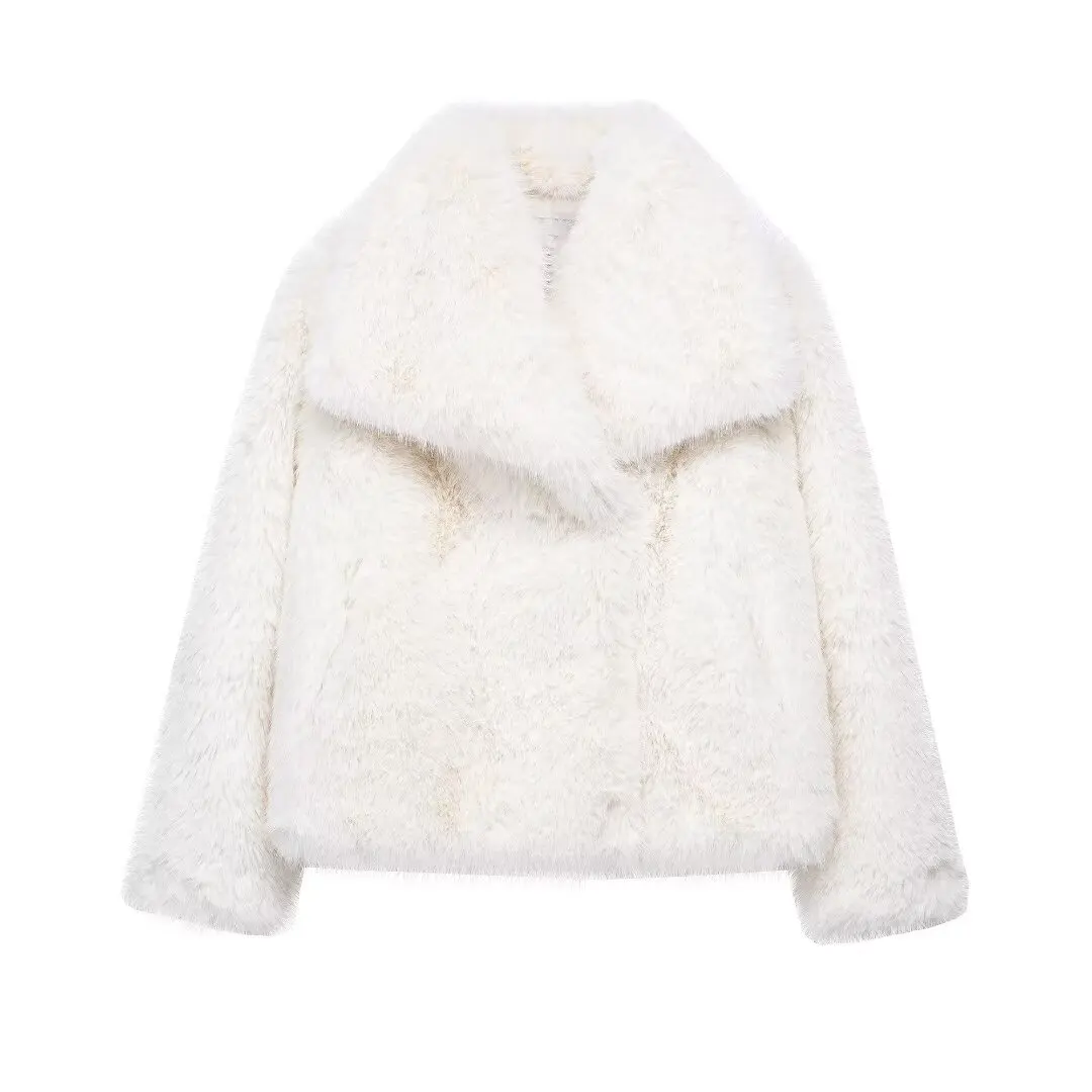 Womens Thick Warm Winter Faux Fur Vintage Long Sleeve Coat White