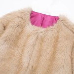Women Faux Fur Cream Vintage Round Collar Jacket Women Faux Fur Cream Vintage Round Collar Jacket