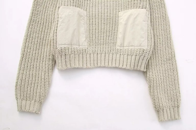 Women’s Army Inspo Short Knit Ivory Round neck jumper with side pockets