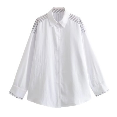Womens Stripe Single Button Up Oversized White Shirt Womens Stripe Single Button Up Oversized White Shirt