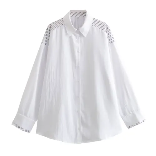 Womens Stripe Single Button Up Oversized White Shirt Womens Stripe Single Button Up Oversized White Shirt
