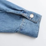Women’s Pearl Detail Denim Vintage Long-sleeved Shirt