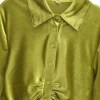 Womens Green Slim Line Ruched Velvet Shirt Button up Mini Dress Womens Green Slim Line Ruched Velvet Shirt Button up Mini Dress