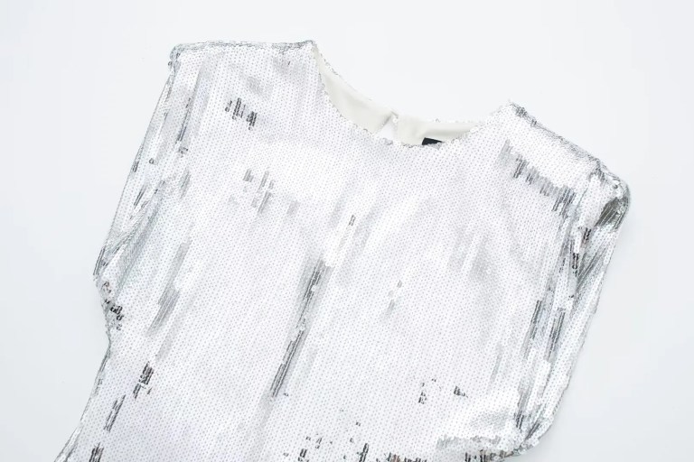 Womens Sleeveless Sequined Tassel Silver Round Collar Mini Dress Womens Sleeveless Sequined Tassel Silver Round Collar Mini Dress