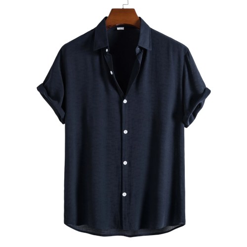 Casual Solid Color Lapel Short-sleeved Men’s Fashion Trend Shirt