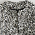 Womens Sequin Tweed Round Collar Vintage Jacket
