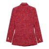Womens Red Tweed Double Breasted Gold Button Detail Blazer