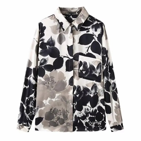 Womens Black & Ivory Floral Print Long Sleeve Shirt Womens Black & Ivory Floral Print Long Sleeve Shirt