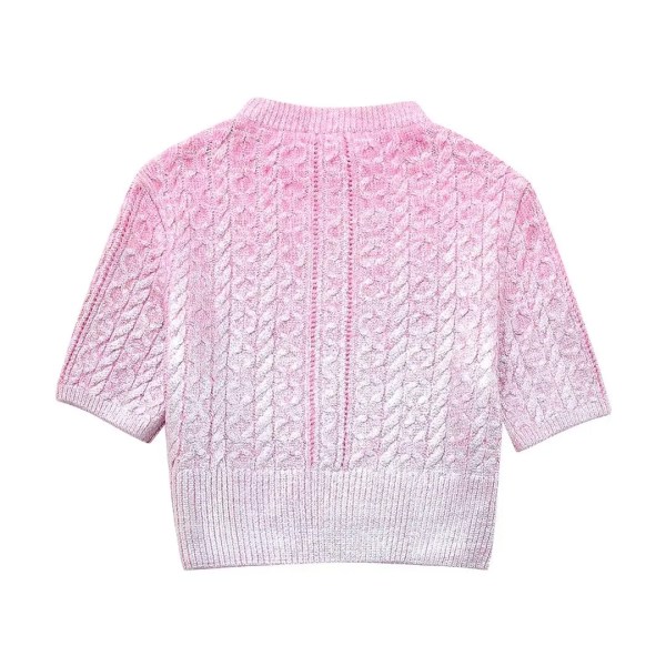 Womens Eight-length Metallic Pink Sweetheart Knit Round Neck Jumper Womens Eight-length Metallic Pink Sweetheart Knit Round Neck Jumper