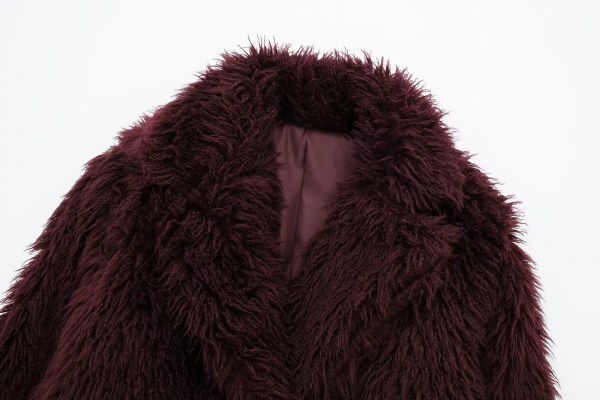 Womens Thick Winter Eco-friendly Fur Vintage Short Coat Burgandy Red Womens Thick Winter Eco-friendly Fur Vintage Short Coat Burgandy Red