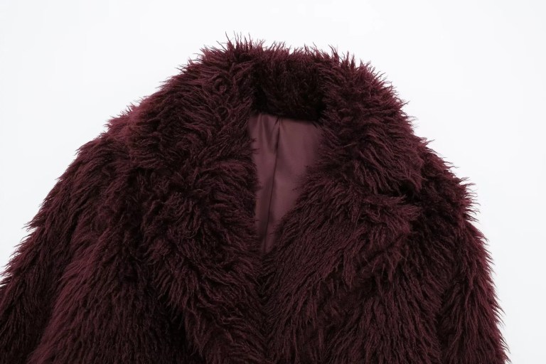 Womens Thick Winter Eco-friendly Fur Vintage Short Coat Burgandy Red