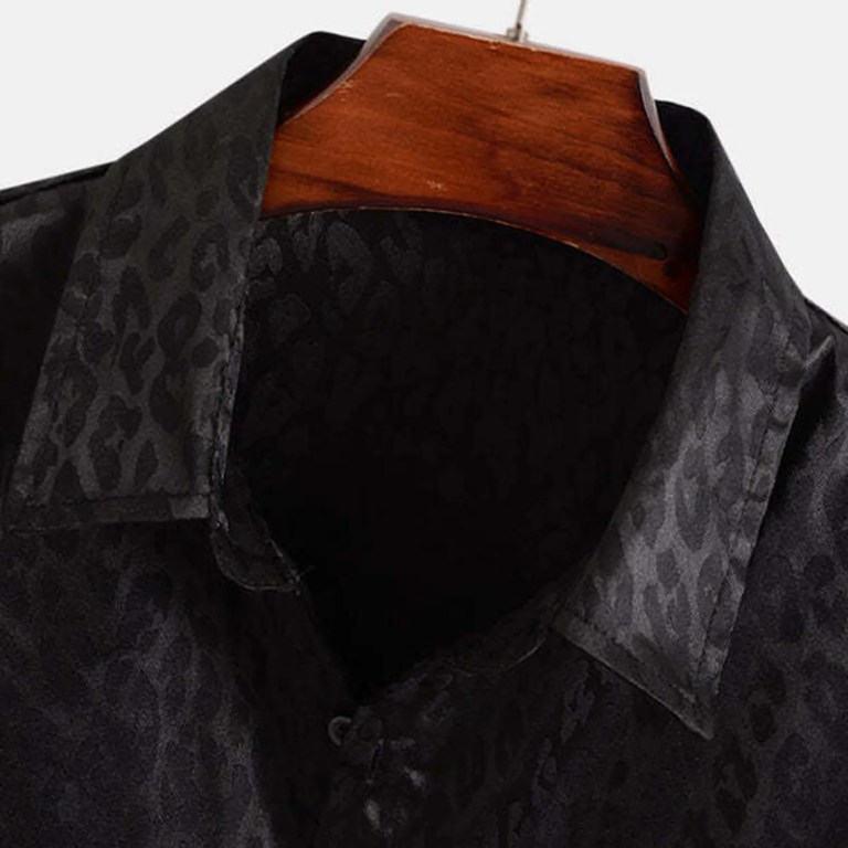 Jacquard Leopard Print Loose Casual Short Sleeved Shirt