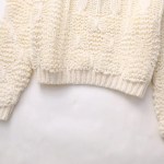 Womens Textured Ivory Knit Round Collar Jumper