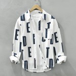 Retro Design Men’s Long Sleeve Shirt with Letter Printing