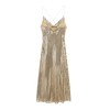 Womens Gold Mesh Spaghettini Strap Backless Slim Mini Party Dress