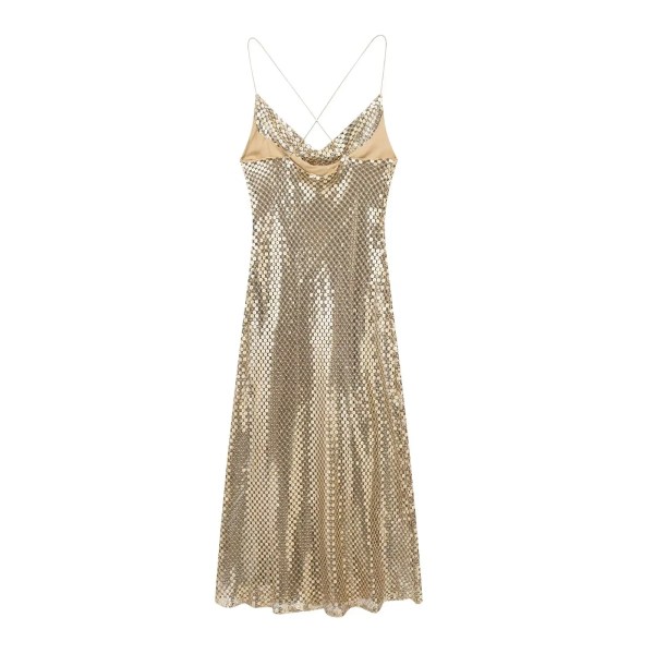 Womens Gold Mesh Spaghettini Strap Backless Slim Mini Party Dress Womens Gold Mesh Spaghettini Strap Backless Slim Mini Party Dress