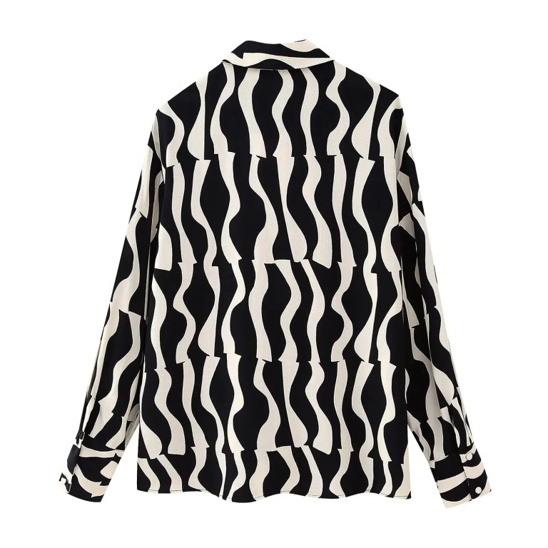 Womens Black & White Swirl Print Shirt + Midi Skirt Set