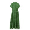 Womens Embroidered Green Shirt Style V Neck Long Button dress Womens Embroidered Green Shirt Style V Neck Long Button dress