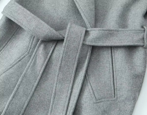 Womens Gray Belt Oversized Lapel Long Sleeve Pocket Coat Womens Gray Belt Oversized Lapel Long Sleeve Pocket Coat