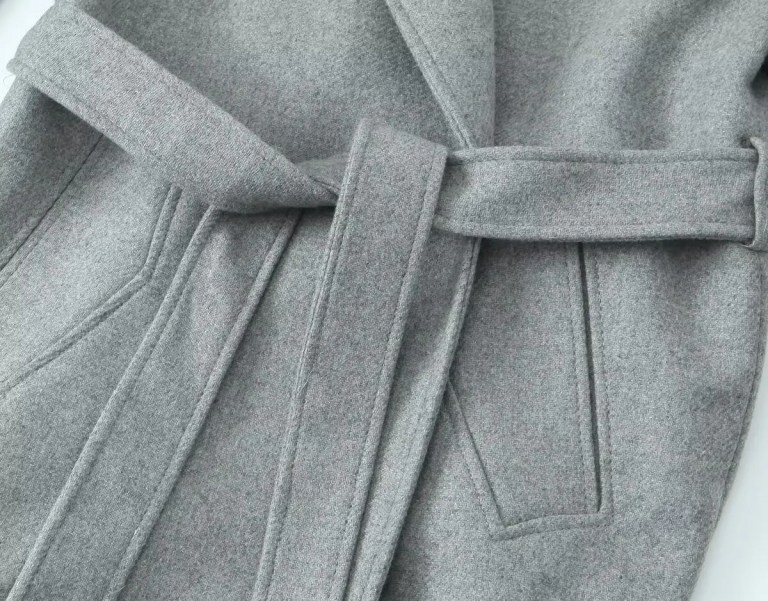 Womens Gray Belt Oversized Lapel Long Sleeve Pocket Coat Womens Gray Belt Oversized Lapel Long Sleeve Pocket Coat