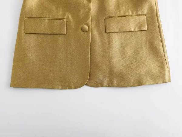 Womens Classic Gold Shimmer Straight Cut Single breasted Blazer Womens Classic Gold Shimmer Straight Cut Single breasted Blazer