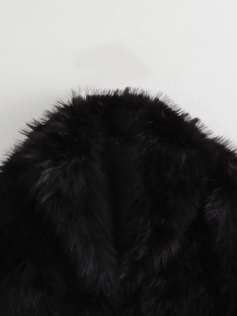 Womens Warm Faux Fur Black Short Vintage Coat