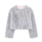 Womens Thick Eco-friendly Fur Vintage Short Coat in Ice Gray Womens Thick Eco-friendly Fur Vintage Short Coat in Ice Gray