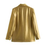 Womens Classic Gold Shimmer Straight Cut Single breasted Blazer