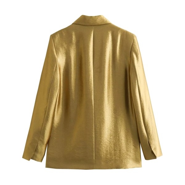 Womens Classic Gold Shimmer Straight Cut Single breasted Blazer Womens Classic Gold Shimmer Straight Cut Single breasted Blazer
