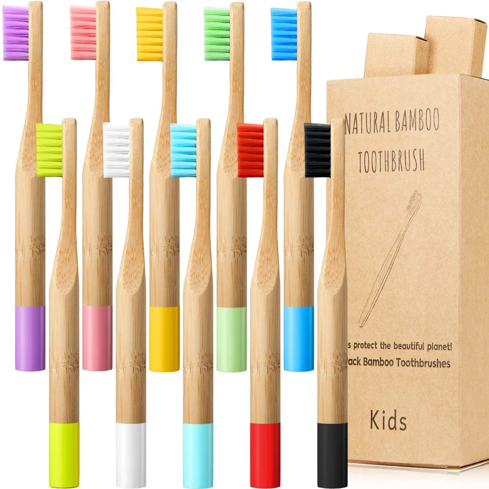 10 Pack Kids Bamboo Toothbrush Set BPA-Free