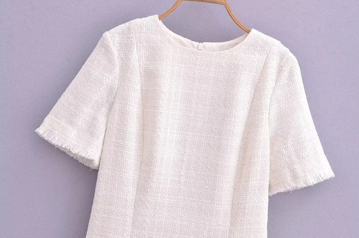 Womens Classic Black or White Short sleeve Tweed Mini Dress with Button Detail