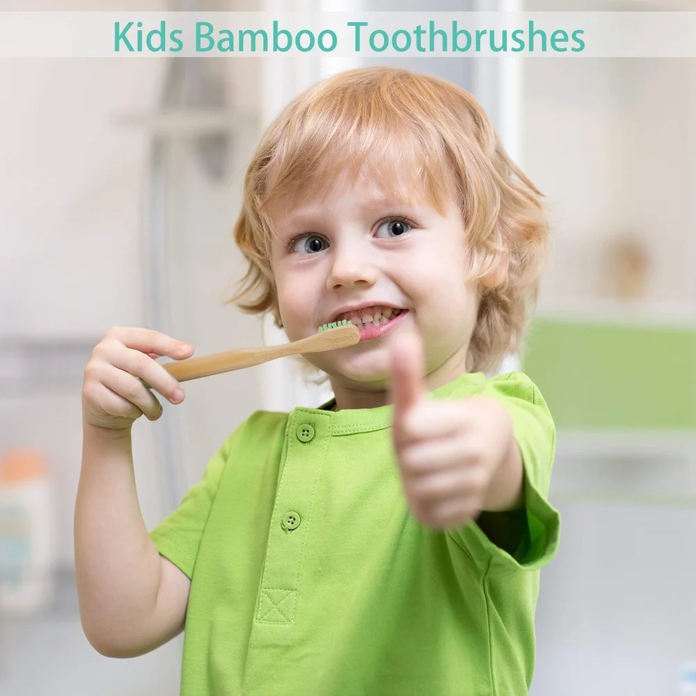10 Pack Kids Bamboo Toothbrush Set BPA-Free