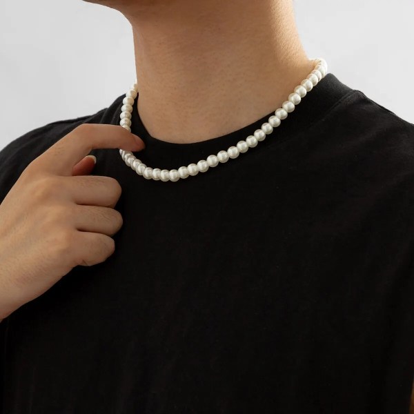 Men’s Pearl Beaded Short Choker Necklace Men’s Pearl Beaded Short Choker Necklace