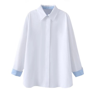 Womens Classic Oversized White Shirt with Collar Blue Detail Womens Classic Oversized White Shirt with Collar Blue Detail