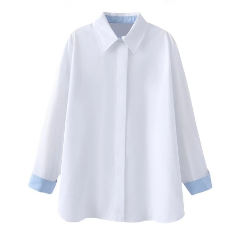 Womens Classic Oversized White Shirt with Collar Blue Detail Womens Classic Oversized White Shirt with Collar Blue Detail