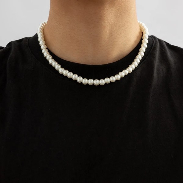 Men’s Pearl Beaded Short Choker Necklace Men’s Pearl Beaded Short Choker Necklace