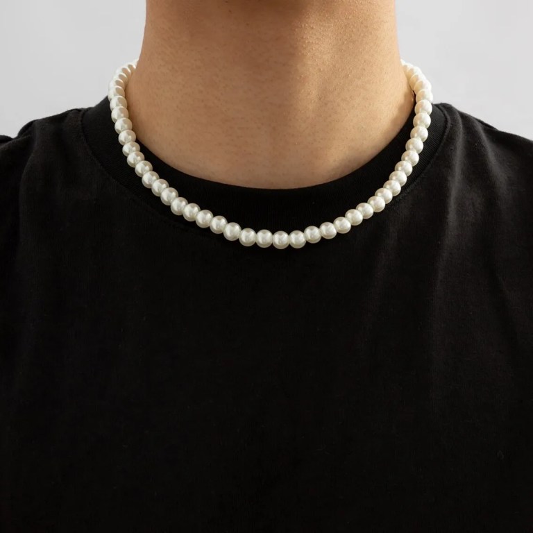Men’s Pearl Beaded Short Choker Necklace Men’s Pearl Beaded Short Choker Necklace