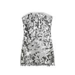 Womens Strapless Silver beaded Tube Backless Party Mini Dress