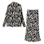 Womens Black & White Swirl Print Shirt + Midi Skirt Set