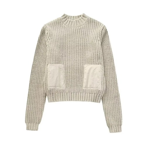Women’s Army Inspo Short Knit Ivory Round neck jumper with side pockets Women’s Army Inspo Short Knit Ivory Round neck jumper with side pockets