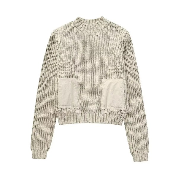 Women’s Army Inspo Short Knit Ivory Round neck jumper with side pockets