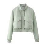 Womens Ice Gray Retro Nylon Zipper Jacket Coat + Pleated Mini Skirt Womens Ice Gray Retro Nylon Zipper Jacket Coat + Pleated Mini Skirt