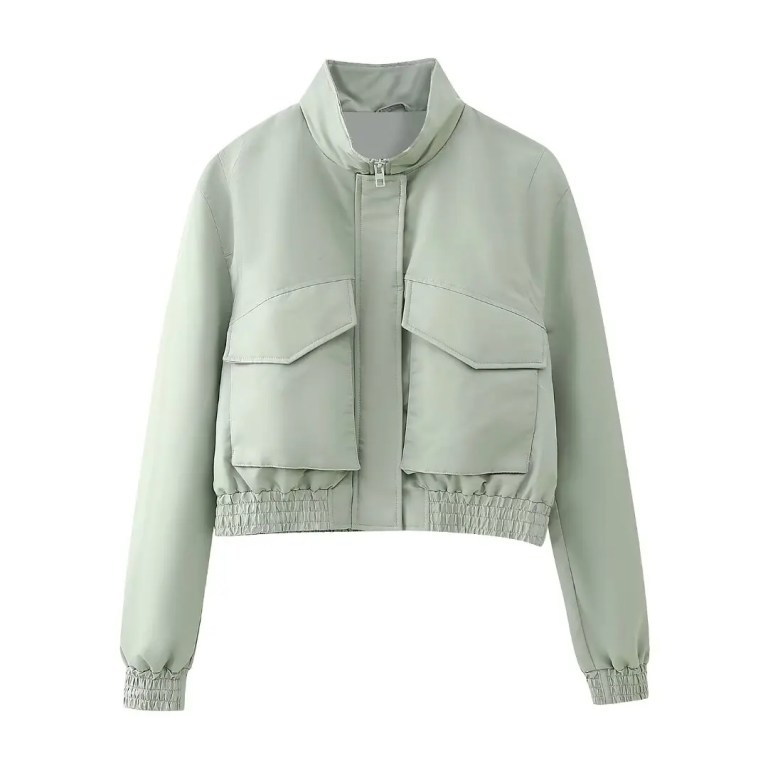 Womens Ice Gray Retro Nylon Zipper Jacket Coat + Pleated Mini Skirt Womens Ice Gray Retro Nylon Zipper Jacket Coat + Pleated Mini Skirt