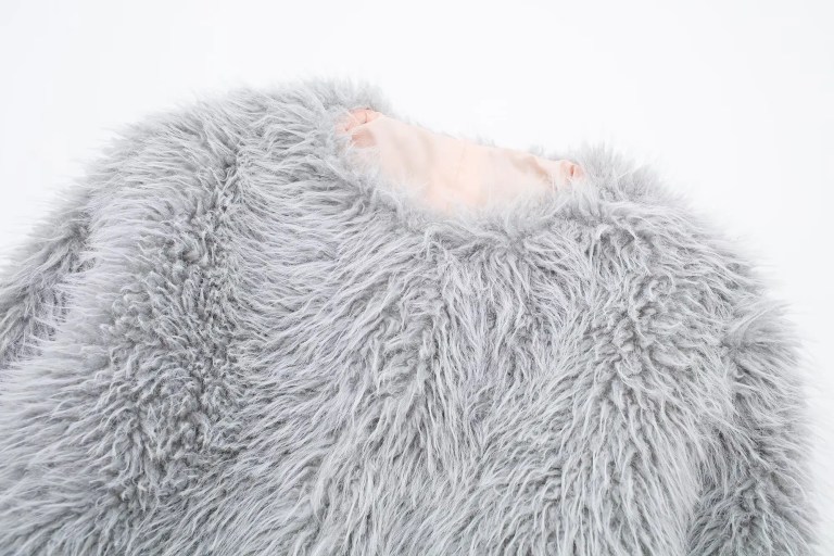 Womens Thick Eco-friendly Fur Vintage Short Coat in Ice Gray Womens Thick Eco-friendly Fur Vintage Short Coat in Ice Gray