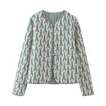 Womens Floral Print Fan Quilted Vintage Coat Pink Green Womens Floral Print Fan Quilted Vintage Coat Pink Green